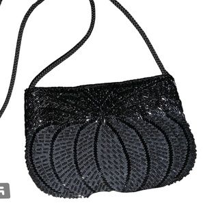 Vintage Black Beaded evening Purse  in Mint Condition, Circa early 1970